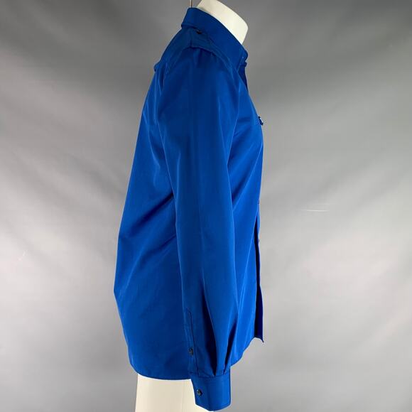 XANDER ZHOU Size S Blue Solid Polyester Epaulettes Long Sleeve Shirt - Picture 3 of 6